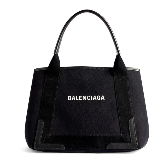 Balenciaga Small Cabas Tote Black Canvas Leather Designer Handbag Authentic - Picture 1 of 4